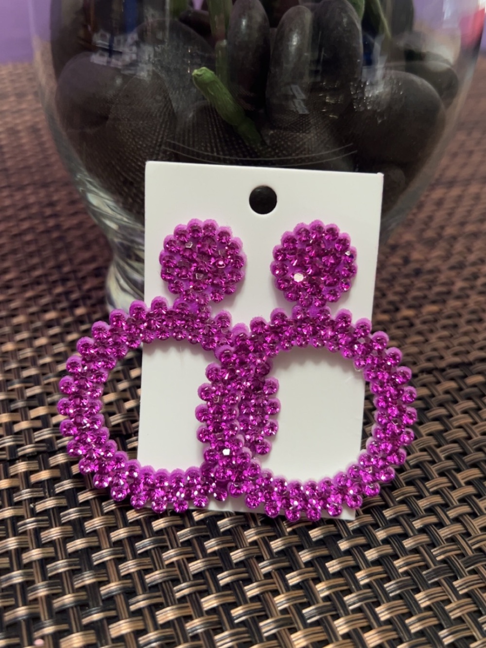 Statement Pink Crystal Hoop Drop Earrings - Unbranded